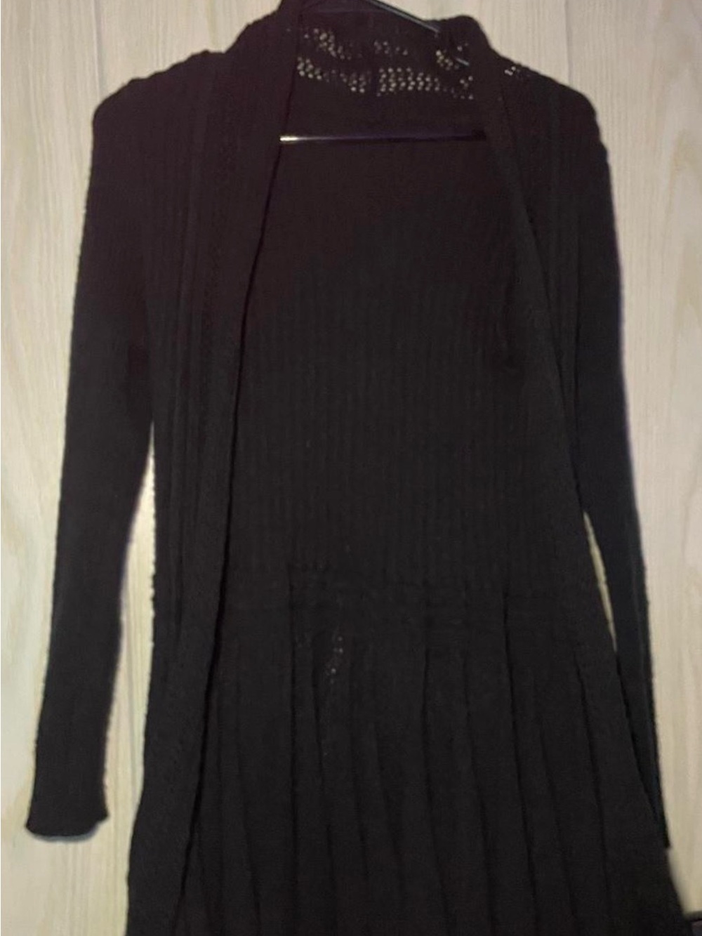 Open-Front Black Ribbed Women's Cardigan Sweater